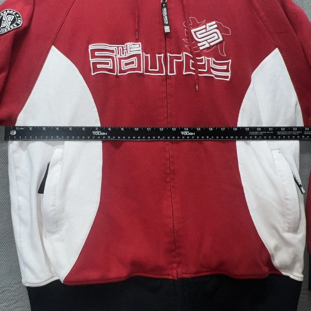 The Source Clothing Co. Jacket Jersey Knit Red Black VTG Rare Hip Hop Sz XL